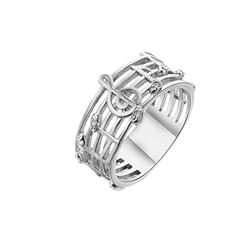 GuDeKe 音楽 ジュエリー アクセサリー 音符 指輪 バレンタイン ホワイトデー プレゼント (シルバー, 12)