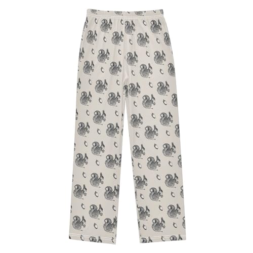 Retro Squirrel Pine Cone Boys Long Pants Soft Trousers Elastic Waist Kids Lounge Bottoms with Pockets S-XL