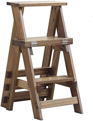 Escalera plegable de madera portátil para llegar a estantes altos sin ocupar espacio 2