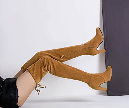 Vepose Women's 93 Over The Knee Boots, Long Thigh High Boot, Khaki Suede, Size 9 Us-High Heel With Inner Zipper(Cjy993 Khaki 09) #TOP4