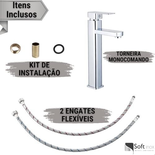 SOFTINOX Torneira Banheiro Quadrada Lavabo Bica Alta Absolute