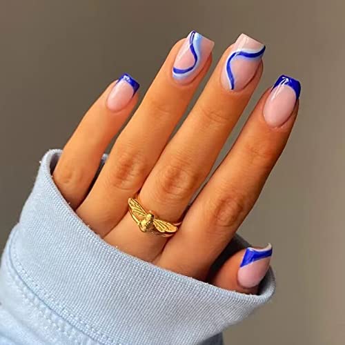 AKOFIC 24 Piezas Uñas Postizas Francesa Corto, Cuadrado Ataúd Rosa y Blanco Puntas Desnudas Bailarina Uñas Postizas con Uñas de Gel Postizas Uñas Press On para Arte de Uñas para Mujeres