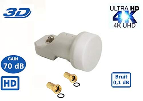 LNB Single SR-123, 0.1dB High Gain 70 DB !! - Tête Parabole Universelle Compatible Full HD 4K TNTSATCanal+ Astra et FRANSAT+2 fiches F