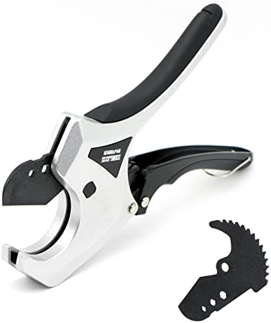 DELIXI PVC Pipe Cutter 42mm with extra blade,1-5/8", PVC Cutter Ratchet-type pipe Cutter,Plastic Pipe Cutter, PEX PPR,Hoses and Plumbing Pipes with Hex hole
