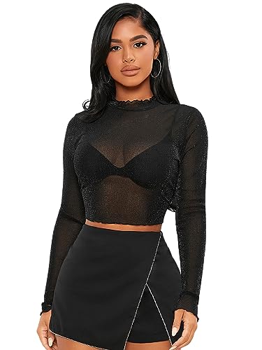 Imperial - Top corto in pizzo con maniche corte e collo alto - Donna – World Fashion