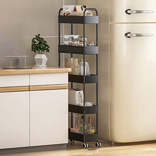 Image of KRXSOBNV Storage rack, Mobile Shelving Unit Organizer with Lockable Casters,Easy to Assemble,for Office,Bathroom,Kitchen,Garden(/Black,5 Tier)