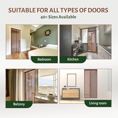 Image of Polyester Magnetic Mosquito Net Planet Theme Curtain Compatible with All Door Types & Sizes Auto-Closing Insect Screen with Self Adhesive Hook Tape (200 * 100 cm-Brown)