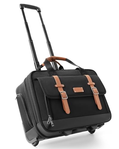Rolling Laptop Bag, Briefcase for Men and Women, 17 Inch Computer Bag with Wheels Underseat Carry on Luggage, Laptop Briefcase Case for Work, Travel, College Teacher, Mobile Office Bag, Brown - Main Image