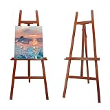 Stuelloaf Large A-Frame Wooden Painting Display Walnut Easel, Large Adjustable Pine Wood Standing Easel Holding Canvas Up to 60'', Solid Wood for Display, Wedding Sign or Painting-Walnut