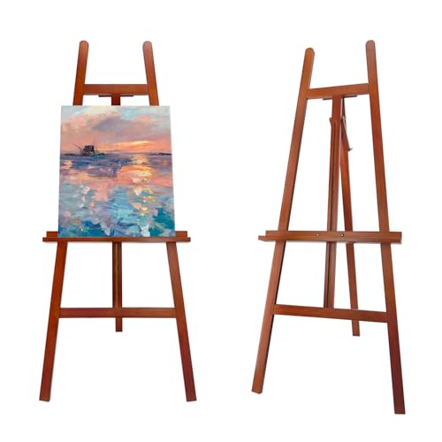 Stuelloaf Large A-Frame Wooden Painting Display Walnut Easel, Large Adjustable Pine Wood Standing Easel Holding Canvas Up to 60'', Solid Wood for Display, Wedding Sign or Painting-Walnut
