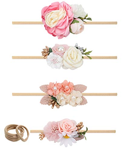 Oaoleer Baby Girl Floral Headbands Set -4pcs Flower Headbands Newborn Toddler Hair Accessories