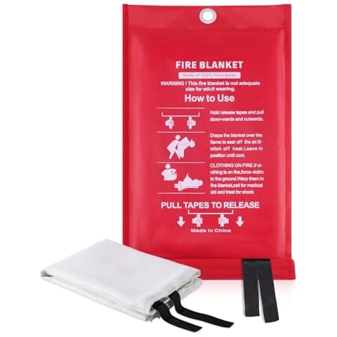 Ajiaguo Fire Blanket for Home Emergency Survival – Fiberglass Suspend Fire Flames Suspension Blankets for Home and Kitchen School Grill Garage House Warehouse Safety (1 White Fire Blanket) Cover