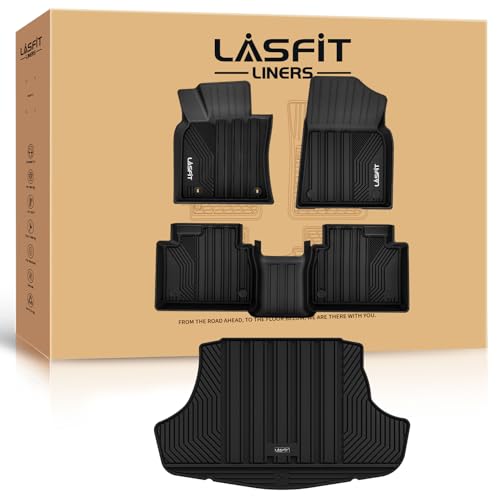Image of LASFIT Floor Mats&Trunk Mat for Toyota Camry 2018-2024 FWD Gas (Not for Hybrid or AWD), All Weather Custom Fit Floor Liner for Camry TPE Car Mats 1st & 2nd Row&Cargo Liner L /LE /SE /TRD /XLE /XSE, Black
