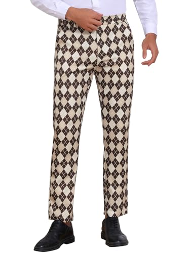 Lars Amadeus Argyle Pattern Pants for Men's Flat Front Retro Trousers Plaid Printed Golf Pants