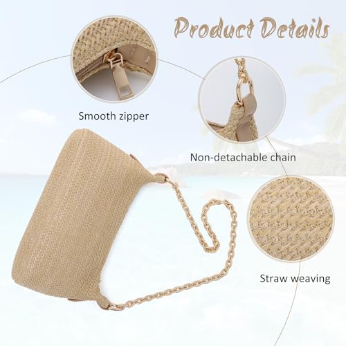 Fecialy Women Straw Shoulder Bag Woven Tote Handbag Summer Beach Bag VacationTravel Purse3