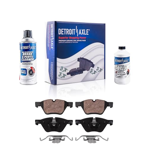 Image of Detroit Axle - Front Brake Pads for 11-16 BMW 528i, 12-16 528i xDrive, Ceramic Brake Pads w /Hardware 2011 2012 2013 2014 2015 2016 Replacement