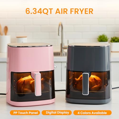 Image of HealSmart 12-in-1 Air Fryer Oven, 6.34 Qt Digital Convection Oven with Visible Window & 1700W, Air Fry, Roast, Bake, Nonstick Basket, Black