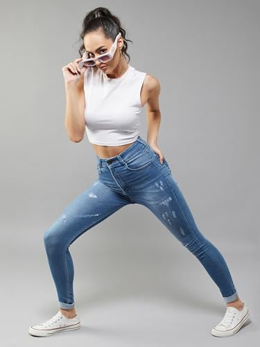 Image of Dolce Crudo Women's Skinny Fit High Rise Cropped Length Stretchable Denim Jeans