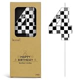 Number 4 Racing Cars Birthday Candles,2.68 Inch Black White Checkered Birthday Number Candles, Cool Racing Themed Number Candles for Boys and Girls, Kids Race Car Themed Party Decorations Supplies