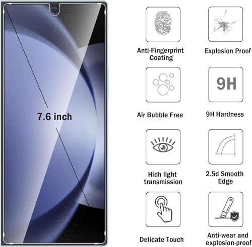 Image of SHILD (2 Pack Tempered Glass Screen Protector for Samsung Galaxy Z Fold 6 - HD Clarity, Glass Guard for Foldable Smartphone, Durable & Scratch-Resistant, Fingerprint Unlock, Case Friendly