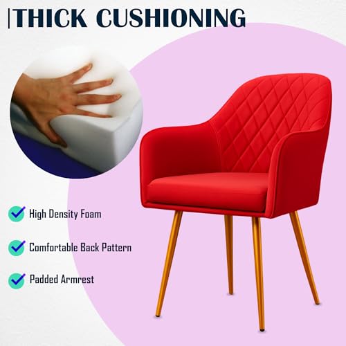 Image of Set of 2 Accent Chair for Living Room | Modern Armchair in Soft Velvet Fabric with Sturdy Legs | Premium Chair for Home Living Room Bedroom Restaurent | (Gold Legs, Red Burfi Design)