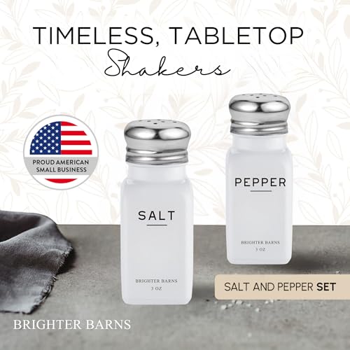 Image of White Salt and Pepper Shakers Set by Brighter Barns - Dining Table Decor, Countertop Accessory - Neutral Minimalist Glass Salt Shaker - Modern Kitchen Accessories for Restaurant, Hotel, Airbnb (White)
