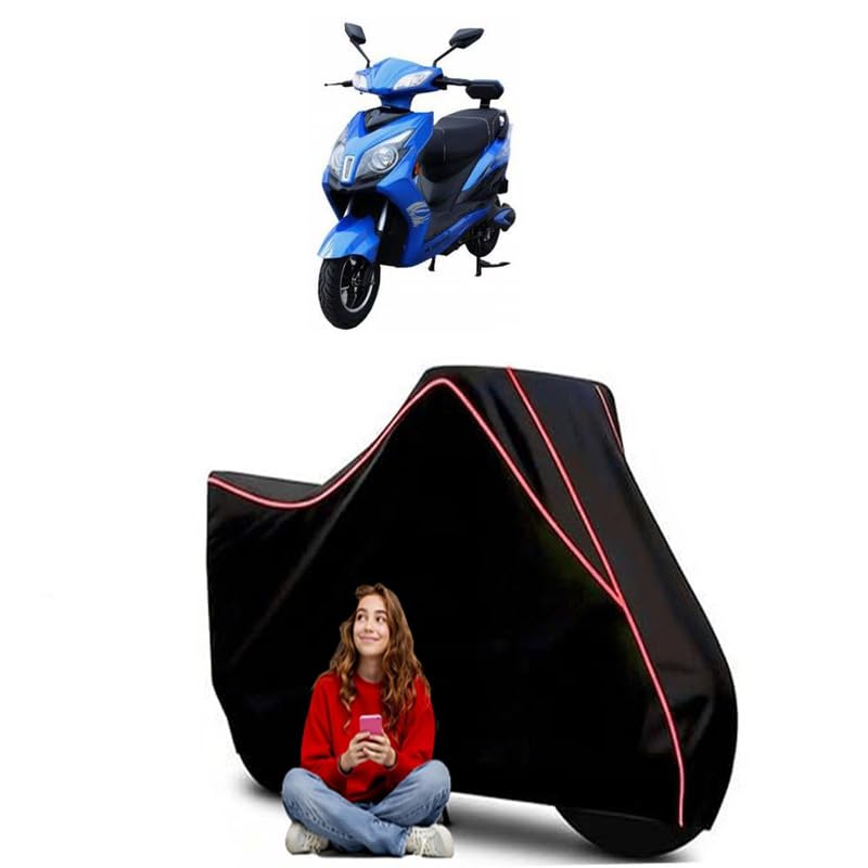 Image of Crayon Envy Vrla Scooty Bike Cover Water Resistant Outdoor Use Universal Fit Scooters Motorcycles Heavy Duty UV Protection Dust Rain Scratch Resistant Elastic Bottom Black Blue Piping