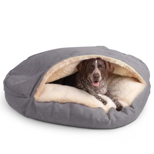 Image of Snoozer Cozy Cave Dog Bed, Round Covered Dog Bed, Heather Gray (XL)