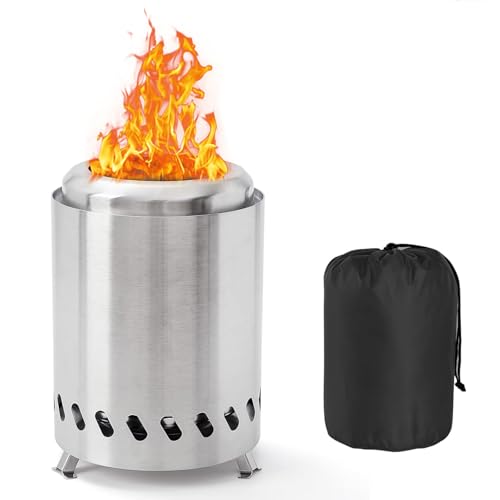 Yuragim Brasero sin humo, mini barril de 14 x 14 x 20 cm, acero inoxidable, portátil, para pellets o madera, chimenea de mesa para exteriores con bolsa de almacenamiento para jardín, terraza y balcón