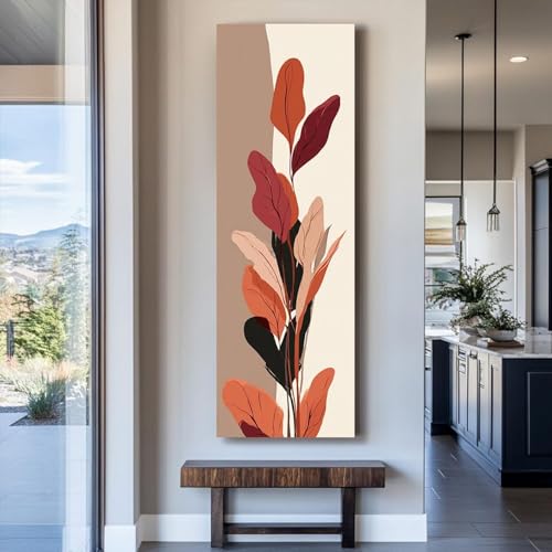 Tableau abstrait de feuilles sur toile vertical sans cadre 55x165 cm - 4