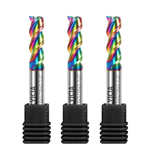 Image of 3pcs 5 /16 inch Tungsten Carbide End Mills for Aluminum & Copper Alloys, 3-Flute DLC Coated Endmills Set CNC Milling Bits - HRC55