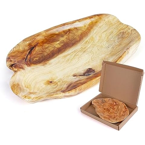 BTEOBFY Natural Wood Fruit Bowl, Unique Handmade Wood Serving Platter, Wood Fruit Snack Dish for Sandwich Bread Serving, Appetizer Display, Vintage Ring Dish, Hand Carved Artworks，13-14in Cover