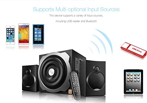 Image of F&D A521X 2.1 Channel Multimedia Speaker (Black) | Wireless Bluetooth Speakers | Subwoofer Satellite Speakers /USB /SD Card | Home Theatre | Powerful Bass | Speaker for Laptop, Pc & Mobile