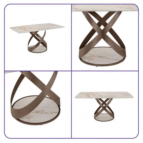 Image of Wakefit Mochi Dining Table - Golden Statuario - 6 Seater I Marble Finish I Vitrified Tile Top I Golden Statuario