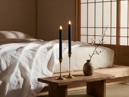 Image of Flameless Taper Candles Flickering with Remote and Timer, 3D Moving Flame Taper Candle Battery Operated to 400 Hours, 9 Inch Window Candles, (Black)