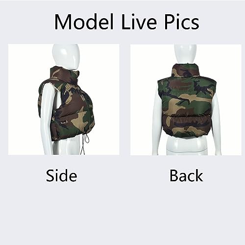 Womens Winter Quilted Vest Camouflage Sleeveless Heated Jacket Outerwear Trendy Drawstring Zip Stand Collar Warm Coat4