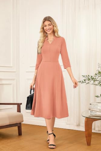 Image of GRACE KARIN Work Dresses for Women 2026,Midi Business Dress,3 /4 Sleeve Classy Fit and Flare Dress with Pocket