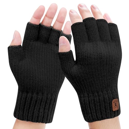 LADES Fingerless Gloves Thermal Winter Gloves Warm Knitted Half Finger Gloves Mittens for Men Women Typing Driving Working