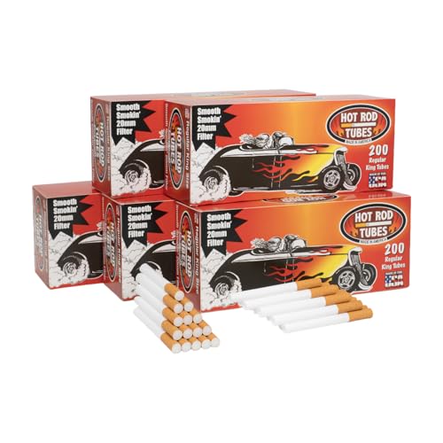 Hot Rod Tube Cigarette Tubes 200 Count Per Box Regular King Size (Pack of 5)