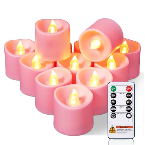 Image of Homemory 12Pack Pink 400+Hour Remote Control Flameless Candles, 2 /4 /6 /8H Timer Led Votive Candles, Battery Operated Tea Lights for Wedding Table Centerpiece, Holidays, Halloween Pumpkins, Christmas