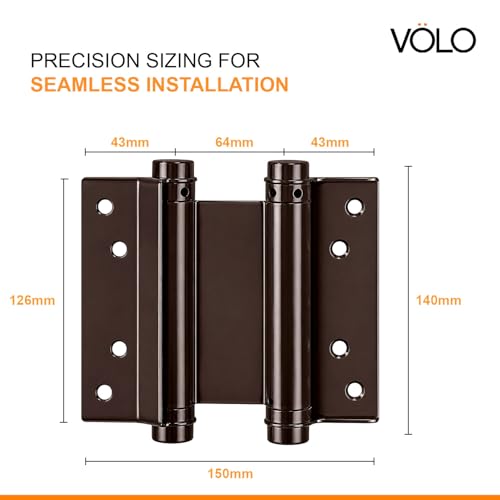 Image of VOLO Self Closing Double Action Hinge Pack of 2 Pieces (1 Set) | Heavy Duty Swing Door Hinge | Both Side Opening Spring Hinge with Screws | (5 Inch, Mild Steel)