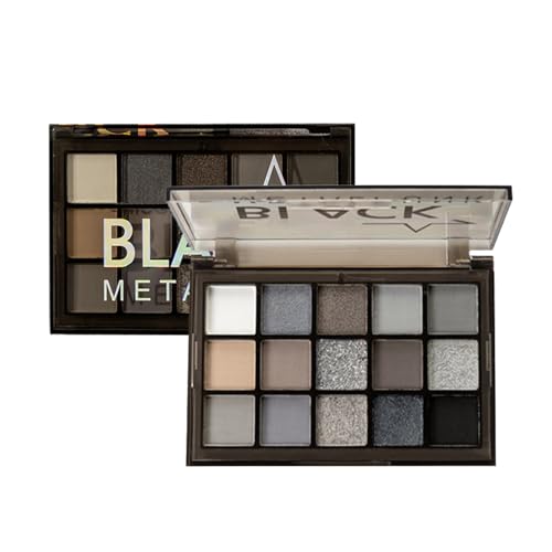 15 Colors High Pigmented Eyeshadow Black Grey Smokey Eyeshadow Palette for Smoky Emo Goth Makeup Long-Lasting & Blendable for Beautiful Eye Makeup