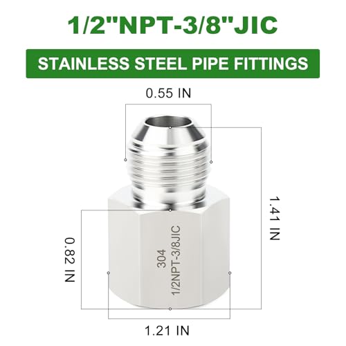 Image of TAISHER 5PCS Forging of 304 Stainless Steel JIC Flare Tube Fittings,3 /8 inch JIC Male x 1 /2 inch NPT Female,Half Union