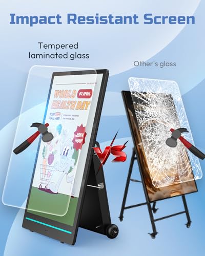 Image of 55 inch Outdoor Digital Signage Display, 2K 2000 Nits IP65 Commercial Totem, Rechargeable Digital LCD Advertising Kiosks, Auto Brightness Adjustment, Impact Resistant Screen for Restaurant /Store