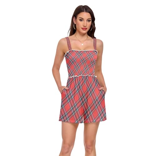 Barboteuse pour femme en tartan rouge idéale pour vos vacances d'été à la plage