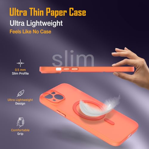 Image of ZAP CASE Paper Thin Case for iPhone 15 Plus | Ultra-Slim 0.5 mm Back Cover | Metal Buttons | Lightweight | Matte Finish | Anti-Fingerprint | Scratch Resistant | Camera Protection | Magsafe | Orange