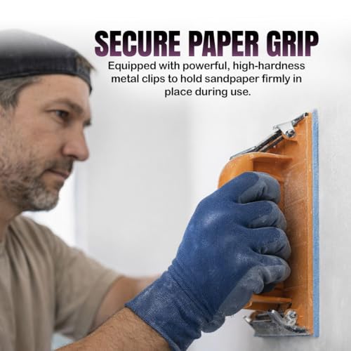 Image of Sanding Hand Block Sleeker - Manual Sandpaper Holder with Dual Metal Clips, Soft Base & Strong Orange Plastic Body for Wood & Wall Sanding (Sleeker Yellow, 7 inch)