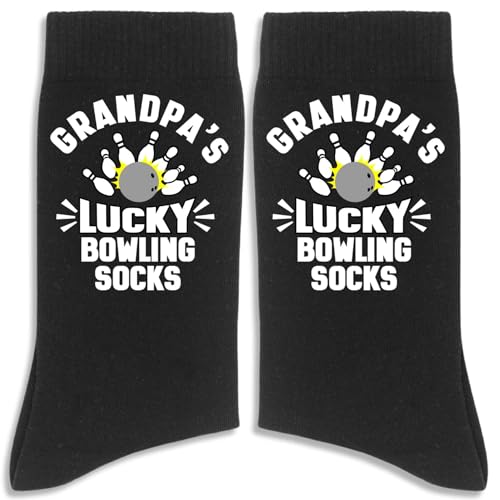 FUQWZ Grandpas Lucky Bowling Socks Black Crew Socks for Men Birthday Fathers Day Christmas Bowling Gifts for Papa Granddad Father in Law Funny Grandpa Gifts from Granddaughter Grandson. (039)