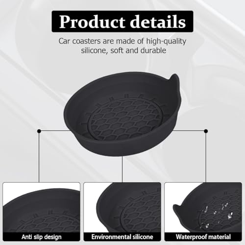 Osilly Juego 4 Posavasos de Silicona para Auto Negro miniatura 4