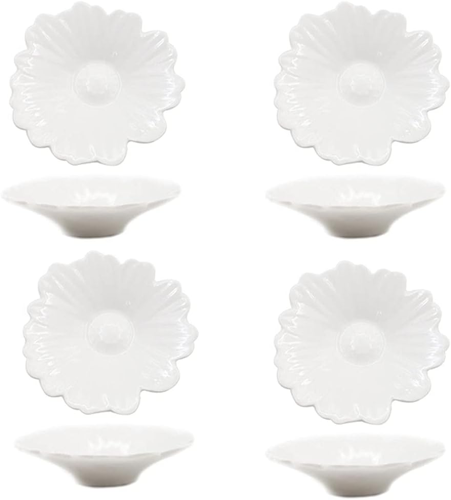 GeRRiT Snack Serving Dishes Sauce Dish Ceramic Flower Shaped Sauce Dish Sushi Dipping Bowl Appetizer Plates Porcelain Serving Dish Condiment Dishes Set of 4 Dessert Dishes, White